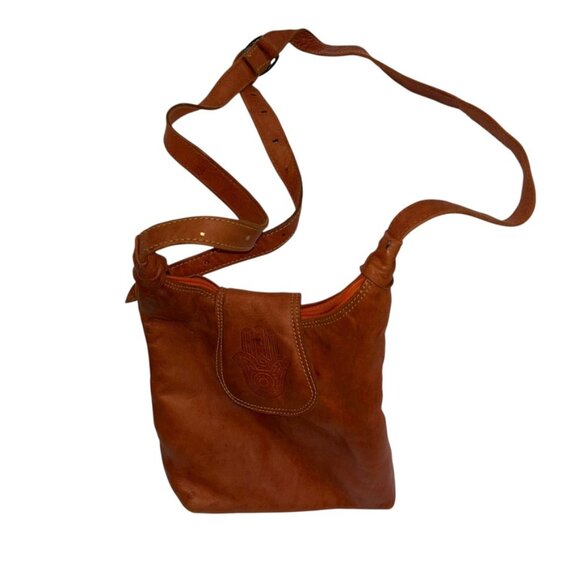 Hamsa Hand tooled dyes leather Moroccan cross body purse bag - Picture 8 of 8